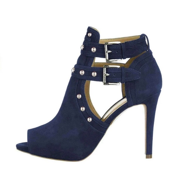 XYD Shoes - XYD Navy Peep-Toe High Heels with Buckle Detail